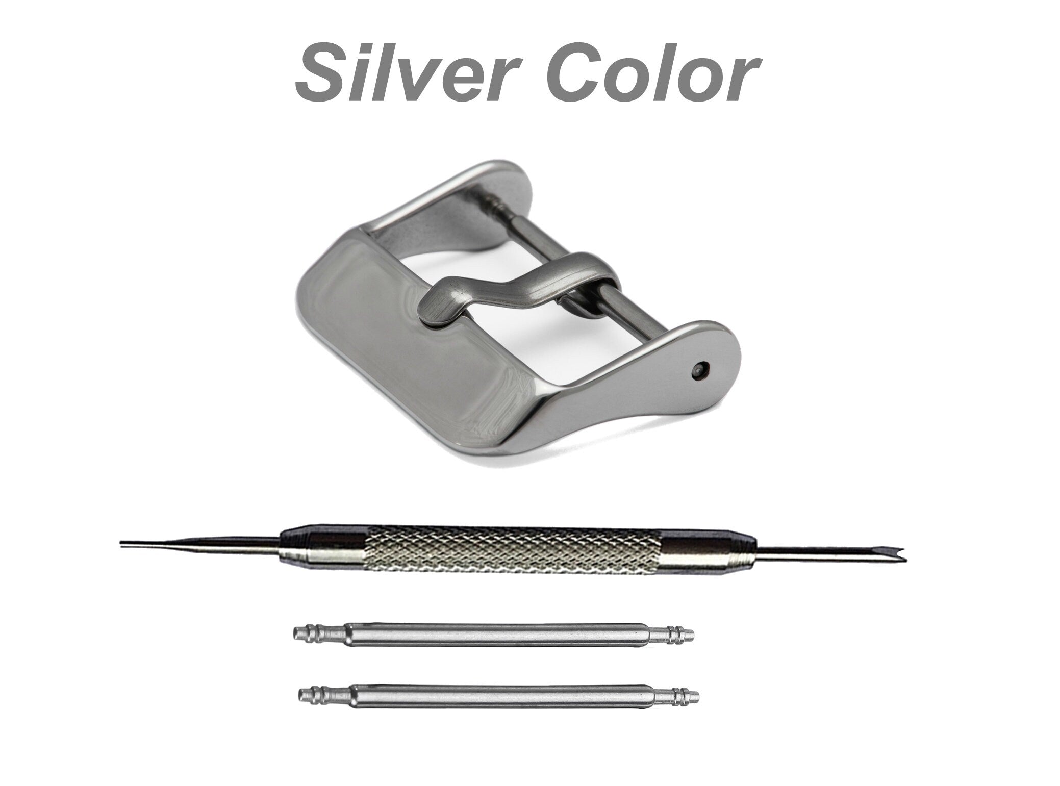 4pcs Set Pin Buckles for 14mm 16mm 18mm 20mm 22mm 24mm Watch Straps Bands Kit Clasp Silver Black Rose Gold Finish -Pins Tool Included